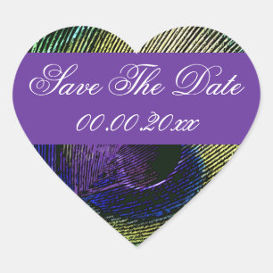 Peacock n purple wedding engagement heart sticker