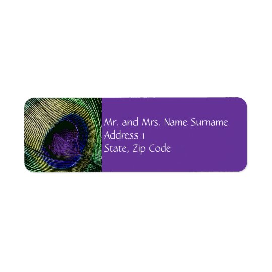 Peacock n purple wedding engagement return address label