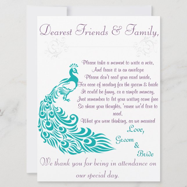 Peacock Note Station Welcome Letter Invitation (Front)