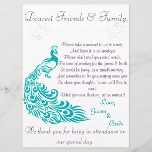 Peacock Note Station Welcome Letter Invitation