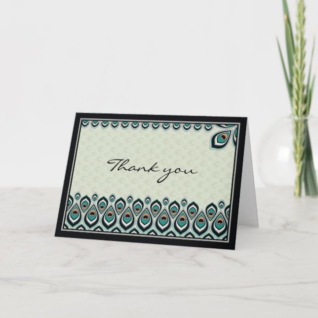 Peacock Nouveau Thank You card (Black) (Front)