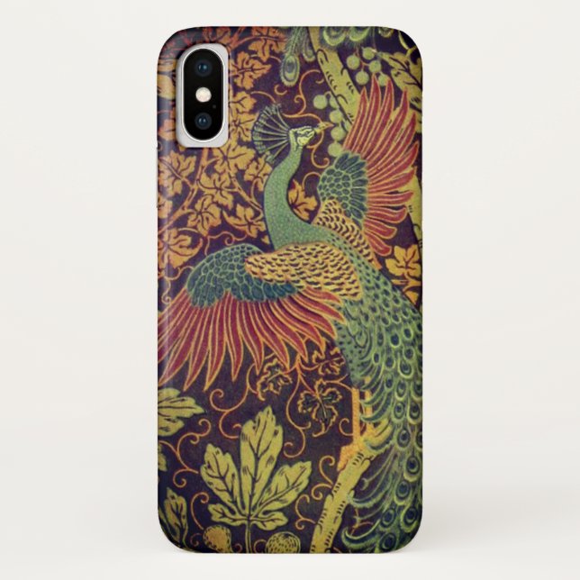 Peacock oakleaf Victorian jacquard brown teal Case-Mate iPhone Case (Back)