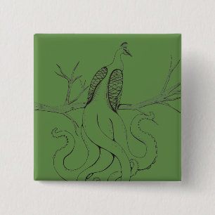 Peacock on a branch 2 inch square button