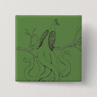 Peacock on a branch 2 inch square button
