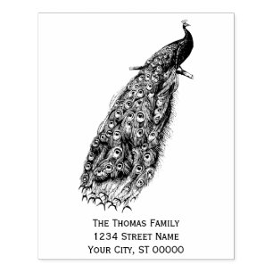 Peacock on a Branch Return Address Rubber Stamp