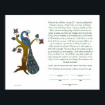 Peacock on a tree (B) - Ketubah Poster<br><div class="desc">A majestic peacock is perched on a flowering tree. Perfect for a spring or summer wedding! This ketubah has a Hebrew quote in an otherwise English script. The script can be personalized to your own words. The initials and the year etched on the tree inside the heart shape are also...</div>