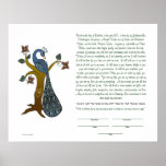 Peacock on a tree (B) - Ketubah Poster<br><div class="desc">A majestic peacock is perched on a flowering tree. Perfect for a spring or summer wedding! This ketubah has a Hebrew quote in an otherwise English script. The script can be personalized to your own words. The initials and the year etched on the tree inside the heart shape are also...</div>