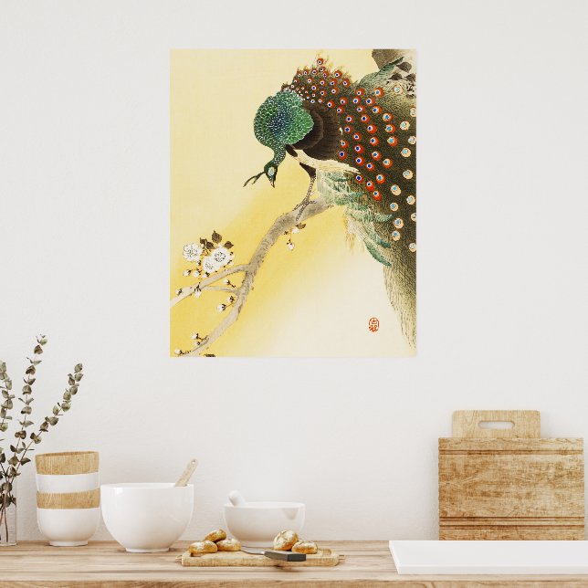 Peacock On Cherry Blossom Tree Poster (Kitchen)