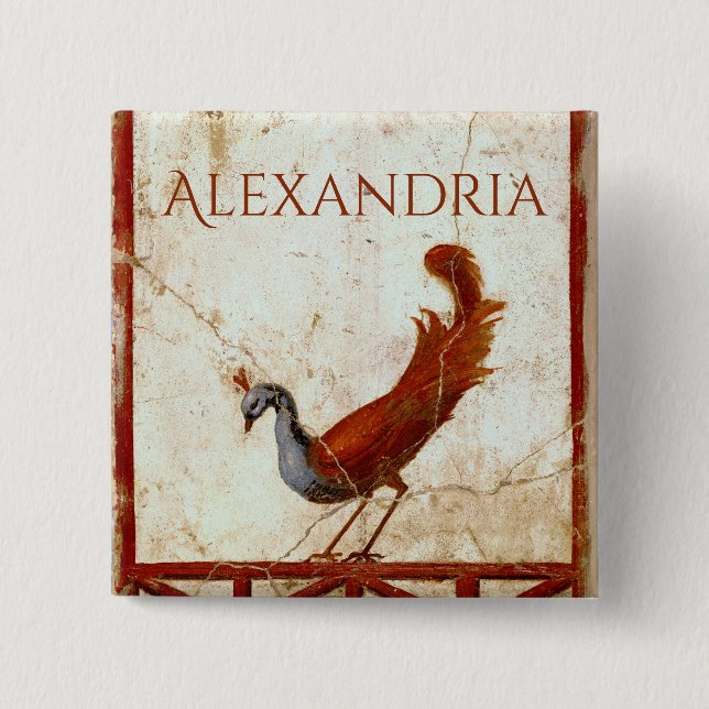 Peacock on Fresco Ancient Roman Antique Painting 2 Inch Square Button (Front)