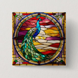 Peacock on Pink 2 Inch Square Button
