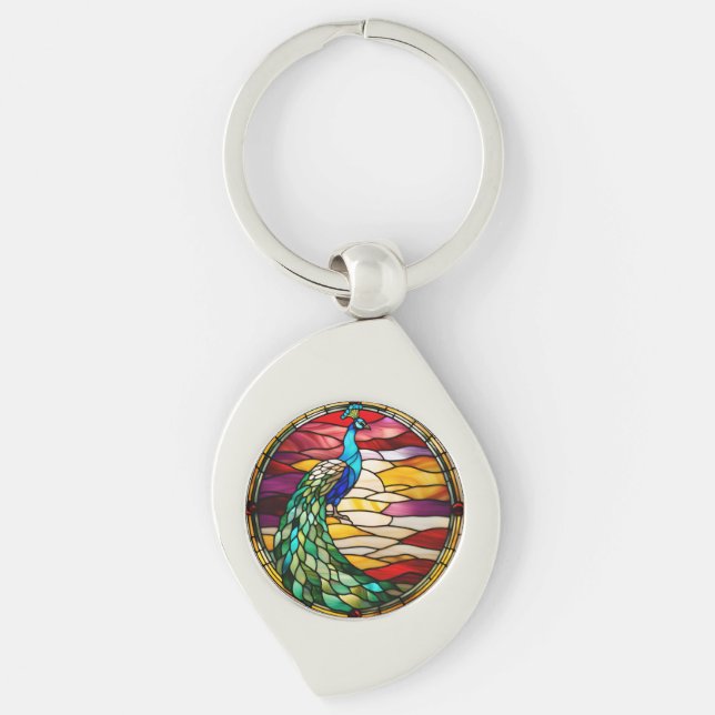 Peacock on Pink Keychain (Front)