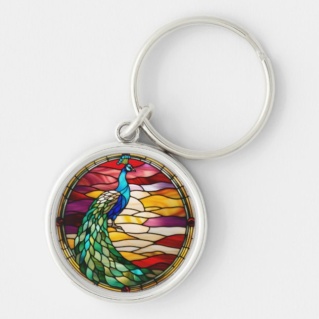 Peacock on Pink Keychain (Front)
