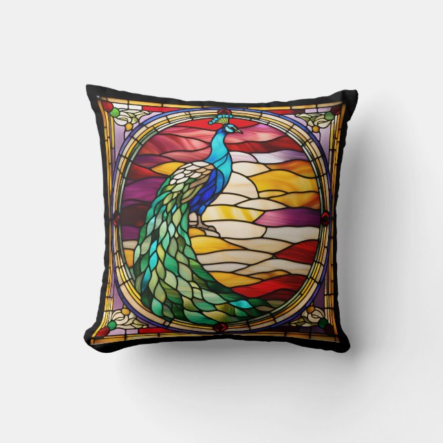Peacock on Pink Throw Pillow (Front)