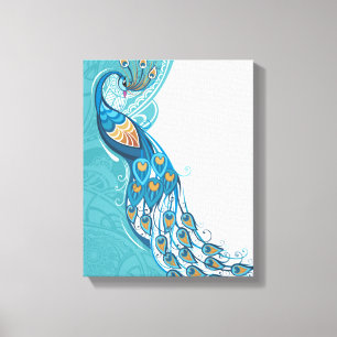 Peacock on Teal Illustration Canvas Print