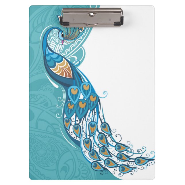 Peacock on Teal Illustration Clipboard (Front)