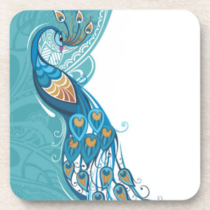 Peacock on Teal Illustration Coaster