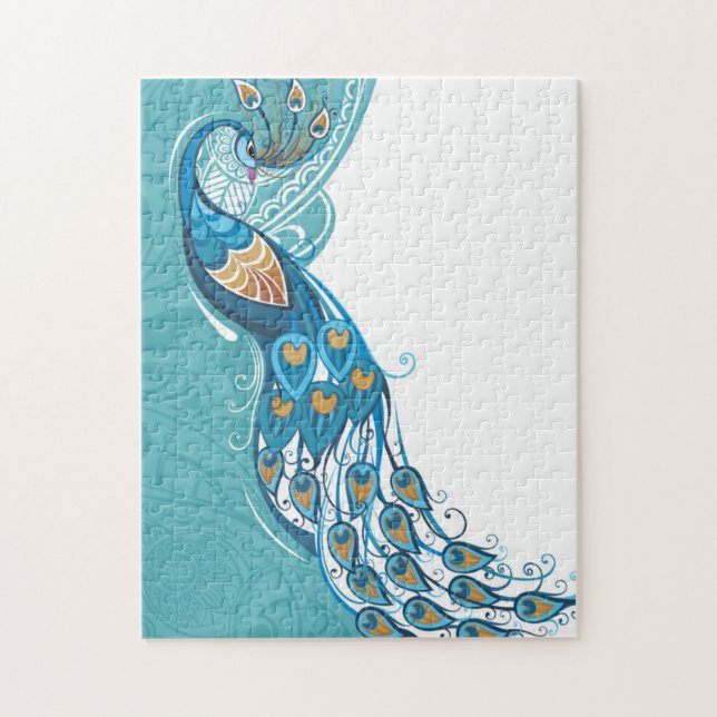 Peacock on Teal Illustration Jigsaw Puzzle (Vertical)