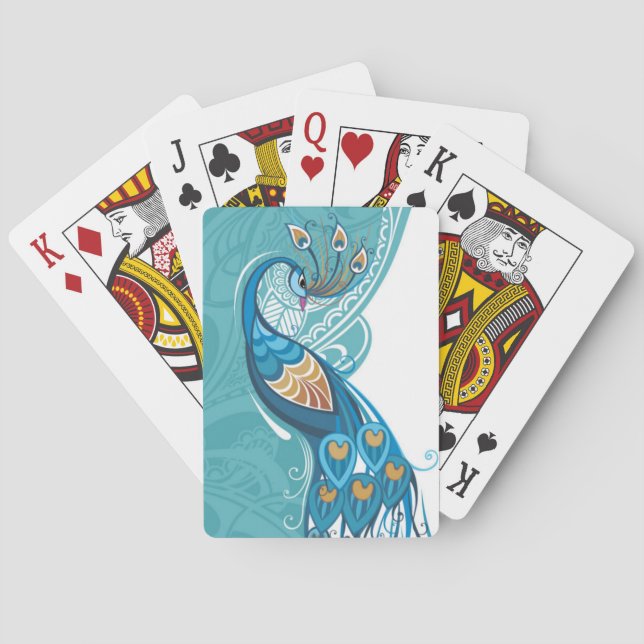 Peacock on Teal Illustration Playing Cards (Back)
