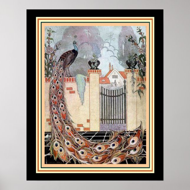 "Peacock on the Terrace" Art Deco 16x20 Poster (Front)
