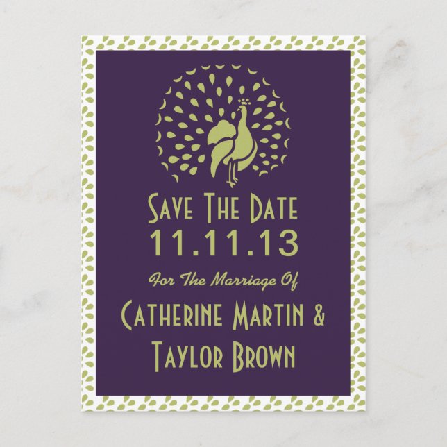 Peacock or Pea Hen Graphic Design By Artinspired Announcement Postcard (Front)