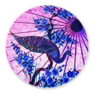 Peacock oriental parasol japanese cherry blossoms ceramic knob