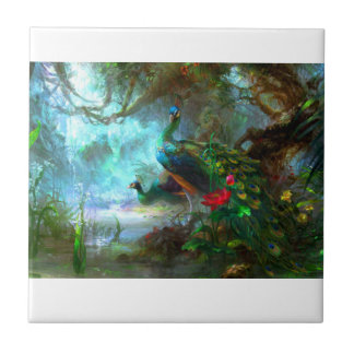 Peacock Pair in Garden Ceramic Tile