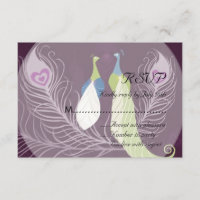 Peacock Pair Love Birds Purple Wedding RSVP