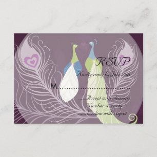 Peacock Pair Love Birds Purple Wedding RSVP Card