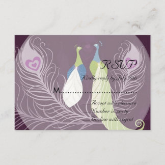 Peacock Pair Love Birds Purple Wedding RSVP Card