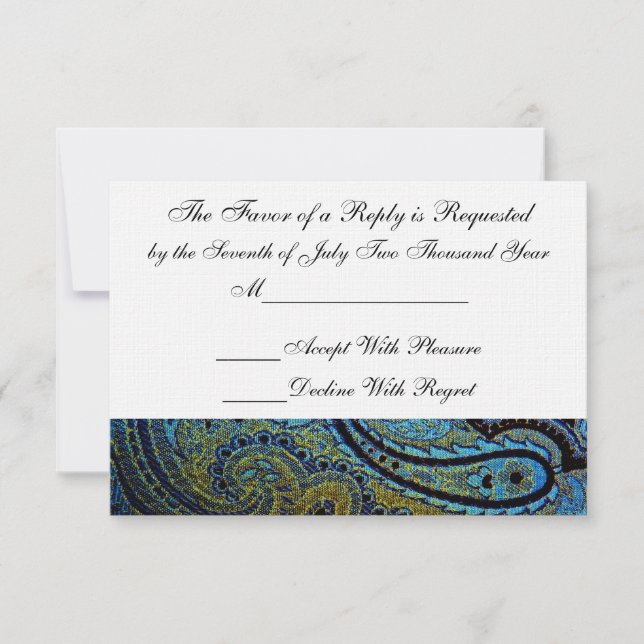 Peacock Paisley Indian Wedding Invitation RSVP (Front)