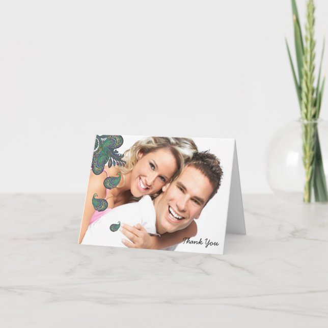 Peacock Paisley Mariage Merci Cartes de notes (Devant)