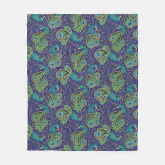 Peacock Paisley Pattern Blue Fleece Blanket