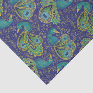 Peacock Paisley Pattern Blue Tissue Paper