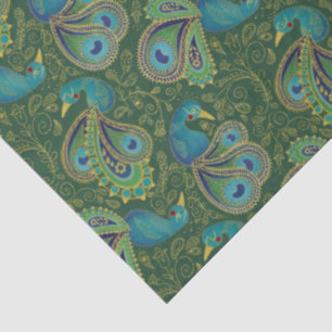 Peacock Paisley Pattern Green Tissue Paper