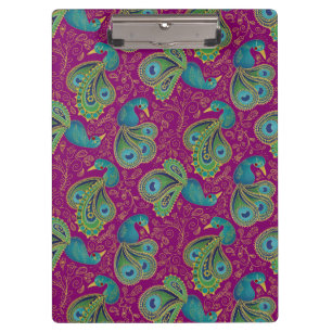 Peacock Paisley Pattern Pink Clipboard