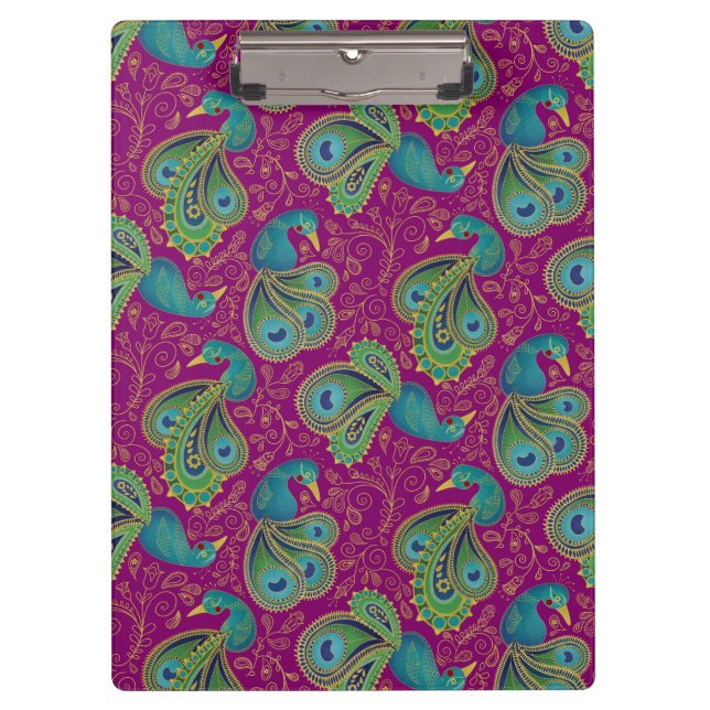 Peacock Paisley Pattern Pink Clipboard (Front)