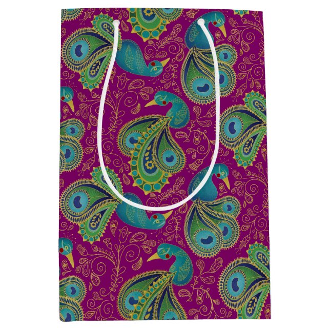 Peacock Paisley Pattern Pink Medium Gift Bag (Front)