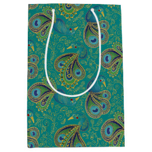 Peacock Paisley Pattern Teal Medium Gift Bag