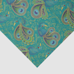 Peacock Paisley Pattern Teal Tissue Paper