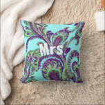 Peacock Paisley Purple and Green Choose Colours Throw Pillow<br><div class="desc">Purple Turquoise Aqua Teal Blue and Green Vintage Peacock Paisley Wedding Anniversary Pillow. Retro English Cottagecore Aesthetic Wedding Anniversary Decor Mrs. Pillow Turquoise Purple and Green. How Cute and Romantic! Turquoise Wedding 2nd Anniversary Gifts. Beautiful Aqua Teal Boho Bohemian 2nd Wedding Anniversary Pillow. You can Personalize this Vintage Elements Pillow...</div>