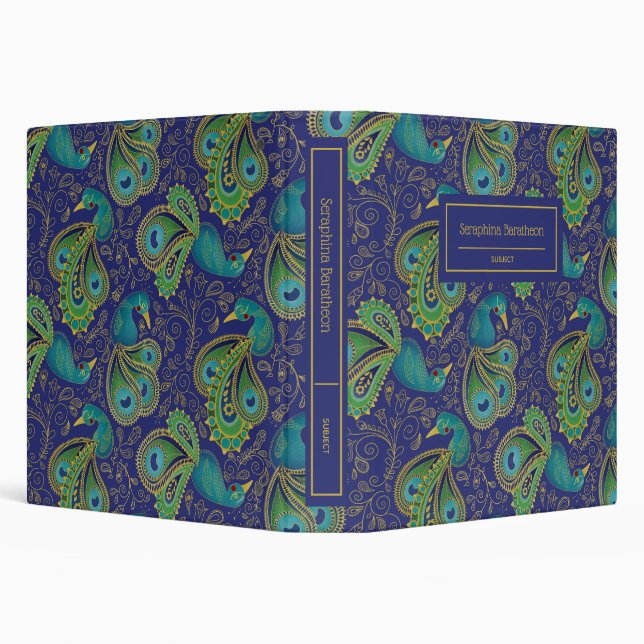 Peacock Paisley Royal Blue Monogram Binder (Background)