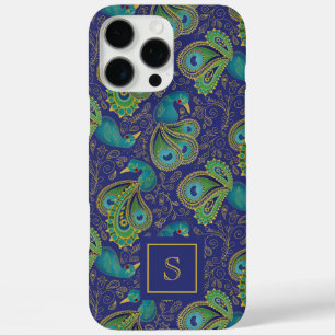 Peacock Paisley Royal Blue Monogram iPhone 16 Pro Max Case