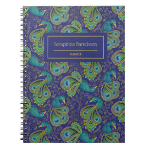 Peacock Paisley Royal Blue Monogram Notebook