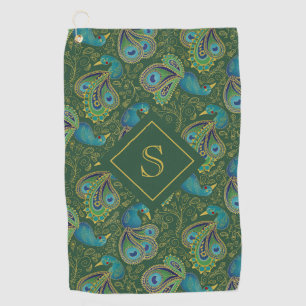 Peacock Paisley Royal Green Monogram Golf Towel