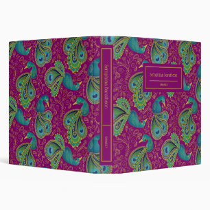 Peacock Paisley Royal Pink Fuchsia Monogram Binder