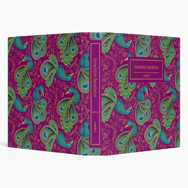 Peacock Paisley Royal Pink Fuchsia Monogram Binder (Background)