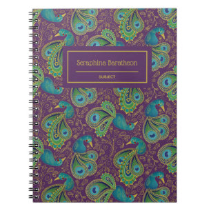 Peacock Paisley Royal Purple Monogram Notebook