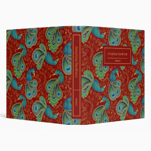 Peacock Paisley Royal Red Monogram Binder
