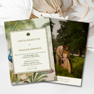 Peacock Palm Photo Back Wedding Invitation