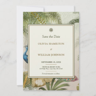 Peacock Palm Photo Back Wedding Save the Date
